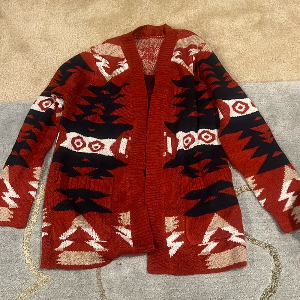Aztec pattern open front sweater